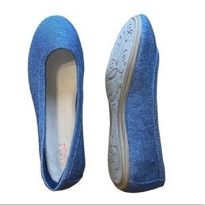 Basic Editions women’s flats ballet flats round toe slip on blue denim size 7